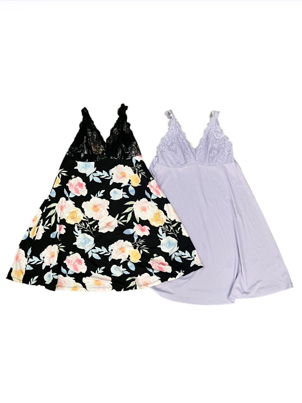 2 Pack Flora Nikrooz Chemise Nightgowns Floral and Light Purple Small